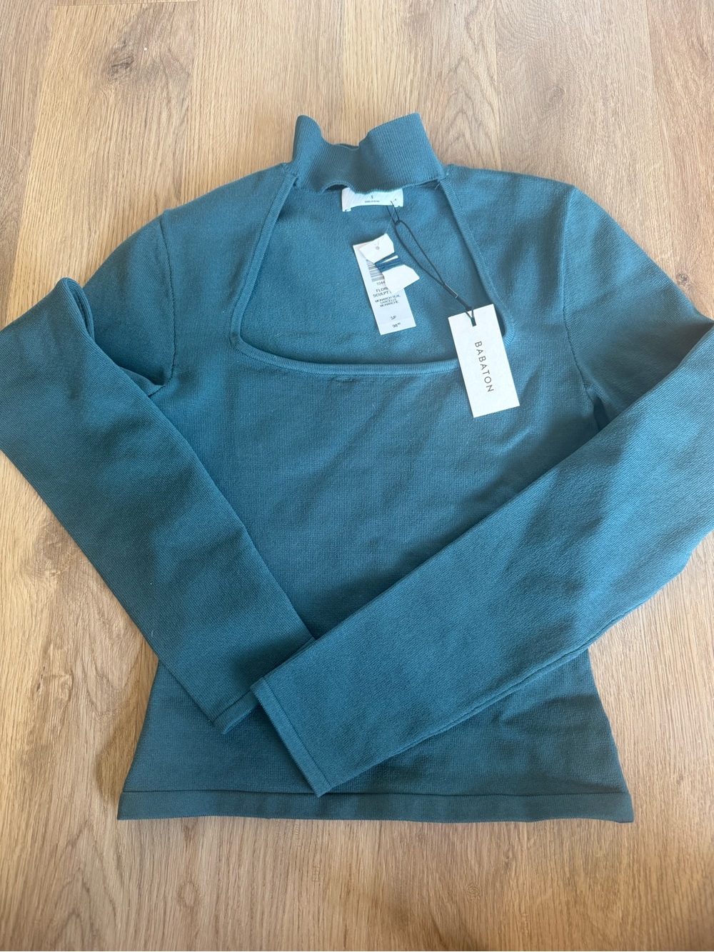 NWT Babaton Florine Sculpt Knit Square keyhole long sleeved top size s